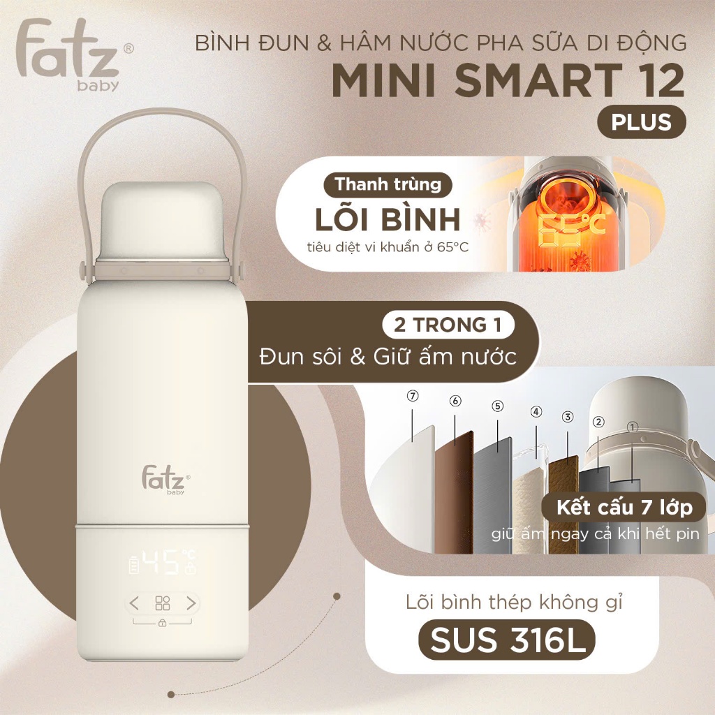 Fatz - Bình đun và hâm nước pha sữa di động Mini Smart 12 Plus