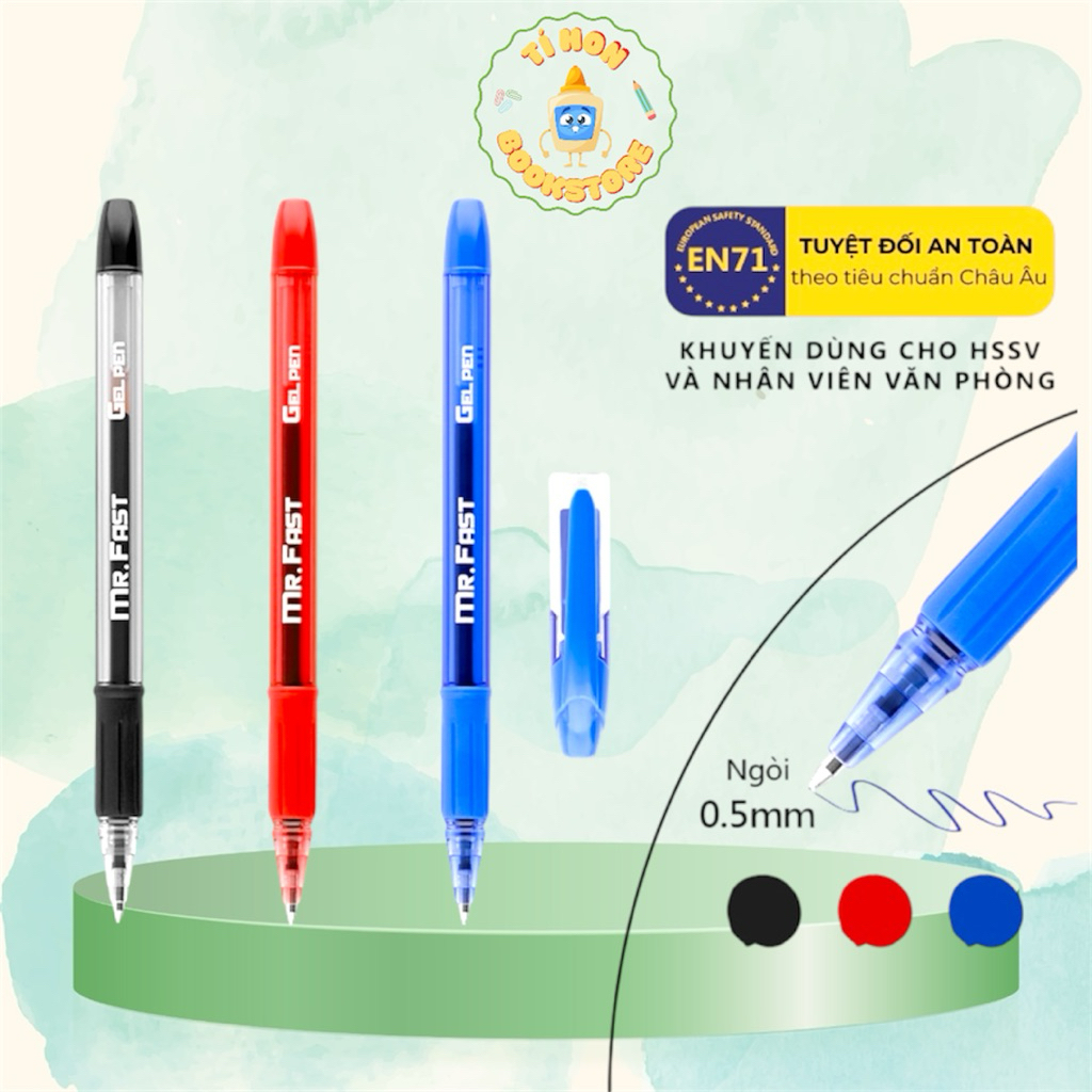 Bút gel Mr.Fast G24 nét 0.7mm, mực xanh/đỏ/đen, mực đậm, viết êm