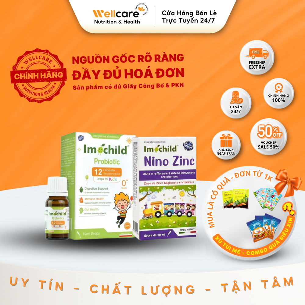 [TRẺ EM] COMBO Men Imochild 12 chủng ,Nino ZinC Bé Tiêu Hóa Khỏe , Tăng Cường Đề Kháng