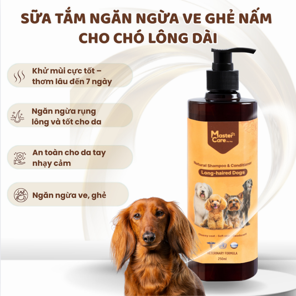 Sữa Tắm Cho Chó Lông Dài Siêu Thơm Lâu MasterCare Giúp Khử Mùi Giảm Rụng Lông, Dưỡng Lông Mềm Mượt
