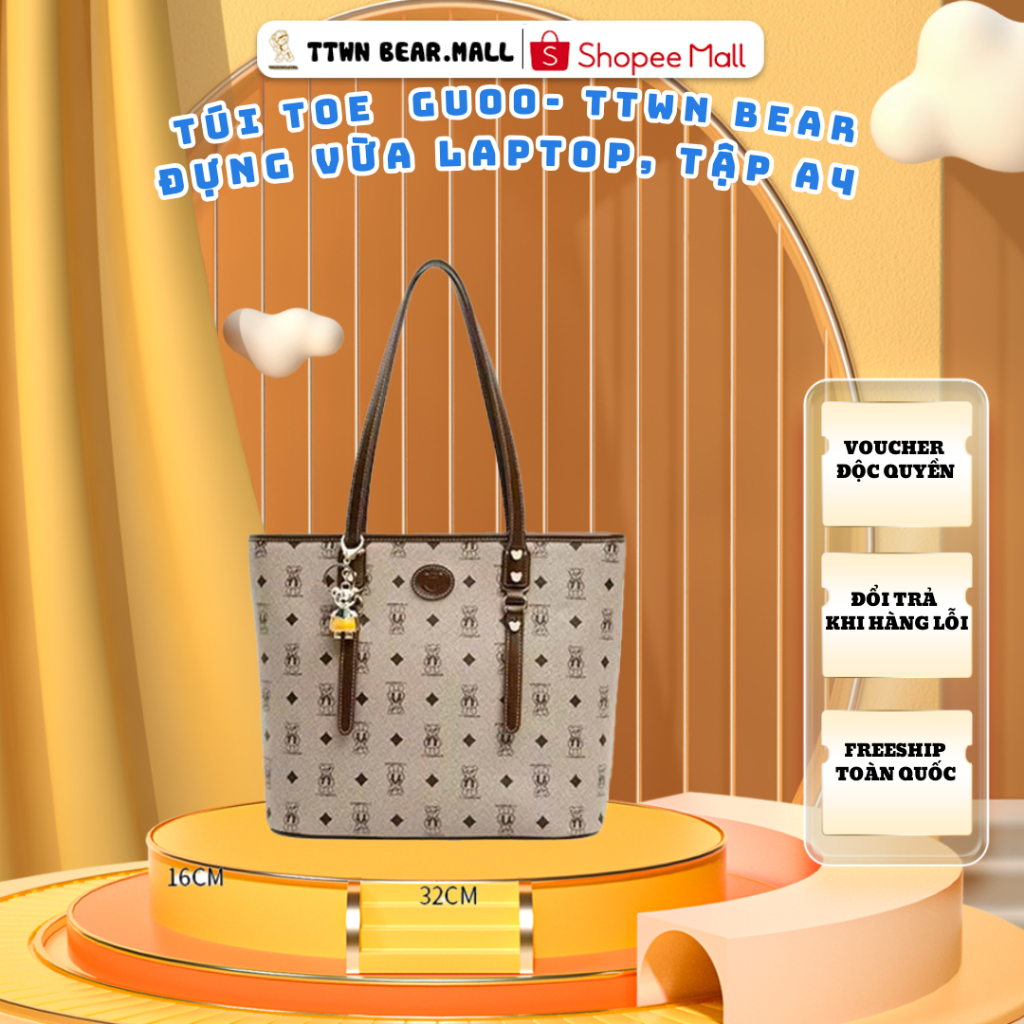Túi Tote GUOO - TTWN BEAR GUOO BEAR  chính hãng đi học, đi chơi, đi làm