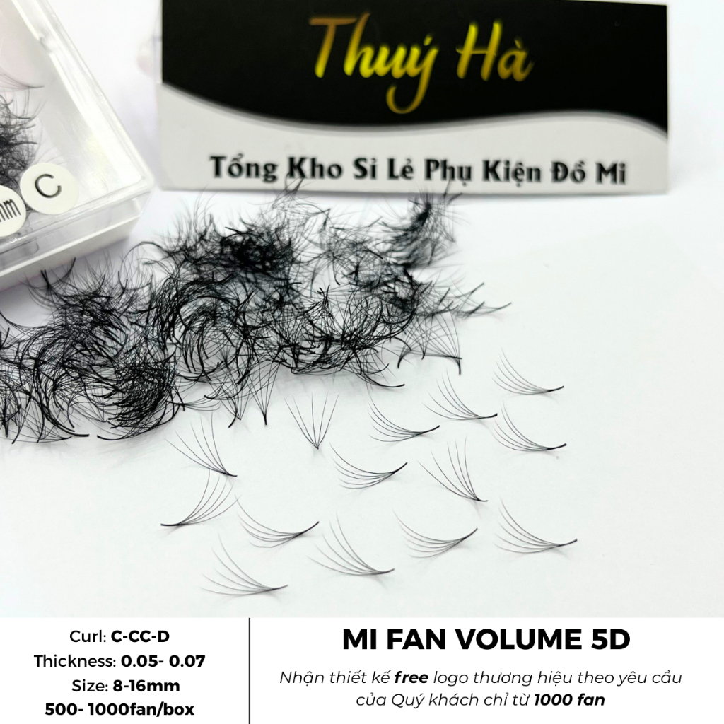 Mi Fan Sẵn 5D Dày 0.07-0.05 Cong C-CC-D , Fan Mi Sẵn, Mi Volume, Lông Mi Nhân Tạo Thúy Hà