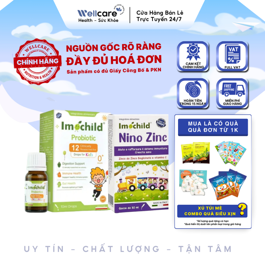 [✨CHÍNH HÃNG] COMBO Men Imochild 12 chủng ,Nino ZinC Bé Tiêu Hóa Khỏe , Tăng Cường Đề Kháng
