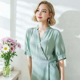 Đầm mint nút xéo, váy midi dạo phố cổ cách điệu tinh tế (kèm hình thật)