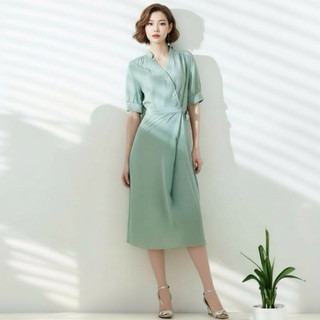 Đầm mint nút xéo, váy midi dạo phố cổ cách điệu tinh tế (kèm hình thật)