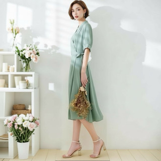 Đầm mint nút xéo, váy midi dạo phố cổ cách điệu tinh tế (kèm hình thật)