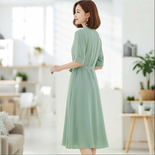 Đầm mint nút xéo, váy midi dạo phố cổ cách điệu tinh tế (kèm hình thật)