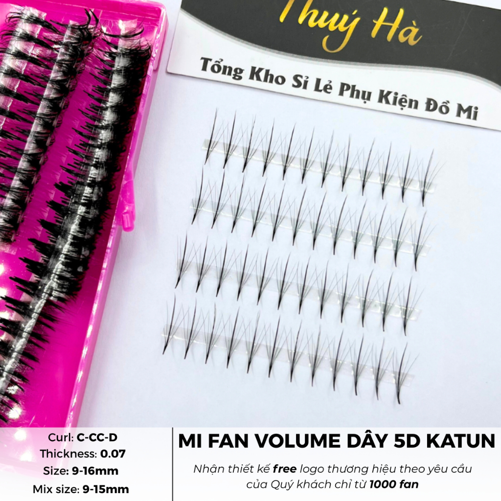 Mi fan Dây Katun 5D, mi fan volume fan sẵn,  Dày 0.07 hộp 500fan, xòe đều, Lông Mi Nhân Tạo Thúy Hà