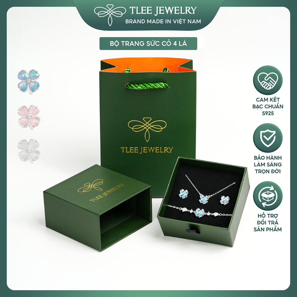 Set quà tặng trang sức dây chuyền, lắc tay, khuyên tai bạc TLEE full box TLEE JEWELRY CB114