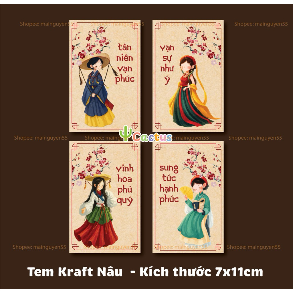 [ Sẵn - Tem Kraft] Tem dán Tết, tem tết, Tem chúc mừng năm mới, tem dán quà tết