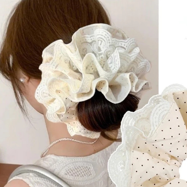 [Peinn] Crunchie Cột Tóc Nữ Phong Cách Hàn Quốc, Ren Chấm Bi, Dây Cao Su - CA102