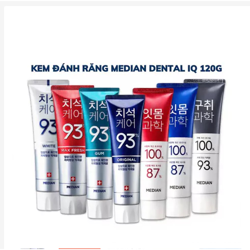 Kem Đánh Răng Median Dental IQ 93% Hàn Quốc 120g Ngăn Ngừa Vôi Răng 93% Giảm Ê Buốt Hương Vị Đa Dạng