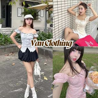  Áo trễ vai nữ tay bồng có dây thắt eo áo thun trễ vai nữ chất vải co giãn thoải mái - Van Clothing 
