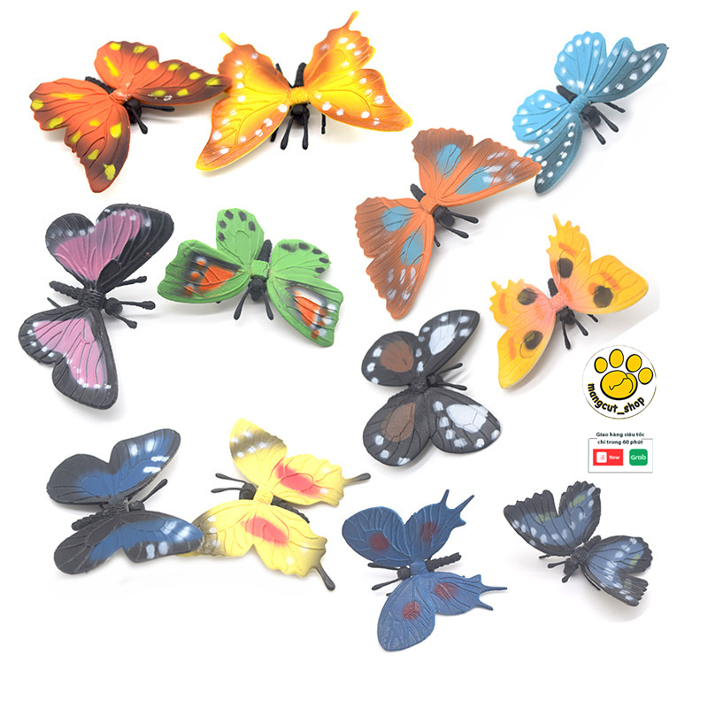 Set 12 con bướm nhựa đồ chơi, Set 8 con bướm 3D decor trang trí
