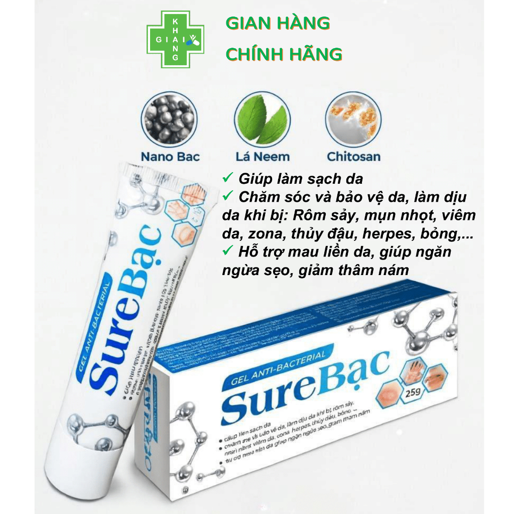 Gel bôi kháng khuẩn, sạch da Sure bạc (Tube 25g)