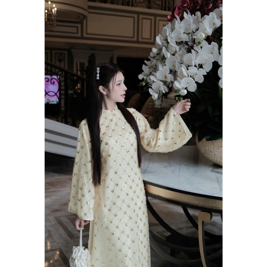 [ÁO DÀI TẾT 2026 - Rin Design] Áo dài Cách Tân kim sa sang trong kèm quần