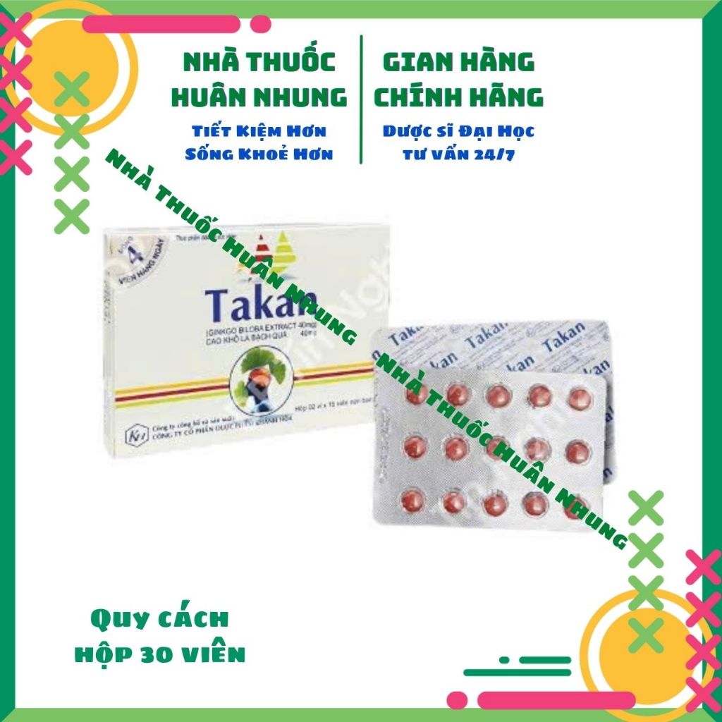 Takan Ginkgo Biloba 40mg - Dùng trong chóng mặt, ù tai, nhức đầu, suy giảm trí nhớ