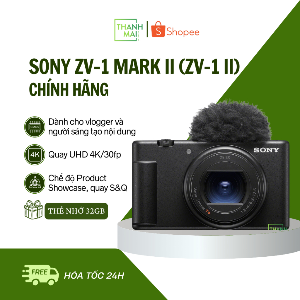 Máy ảnh Sony ZV-1 II Compact 20.1MP, cảm biến 1 inch, quay phim 4K, màu đen
