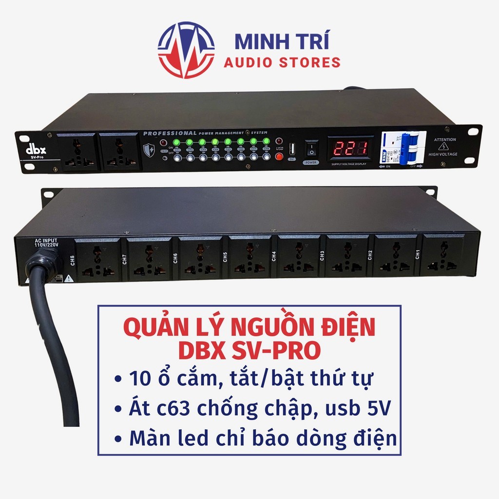 Quản Lý Nguồn Dàn Âm Thanh DBX Pro – 10 Ổ Cắm, C63 Chống Chập, Bật Tắt Tuần Tự Không Sốc Nguồn