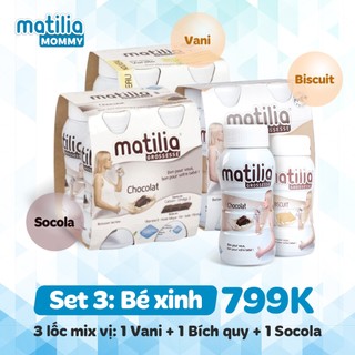 [SET BÉ XINH 03] 03 Lốc Sữa Matilia Mommy Mix Vị (1 Vani + 1 Bích Quy + 1 lốc Socola)