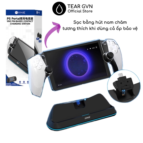 Dock sạc nhanh Led RGB IINE hỗ trợ sạc bằng nam châm cho PS Portal