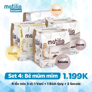 [SET BÉ MŨM MĨM 02] 04 lốc mix 3 vị ( gồm 1 bích quy + 1 vani + 2 lốc socola) (01 lốc 4 hộp 200ml)