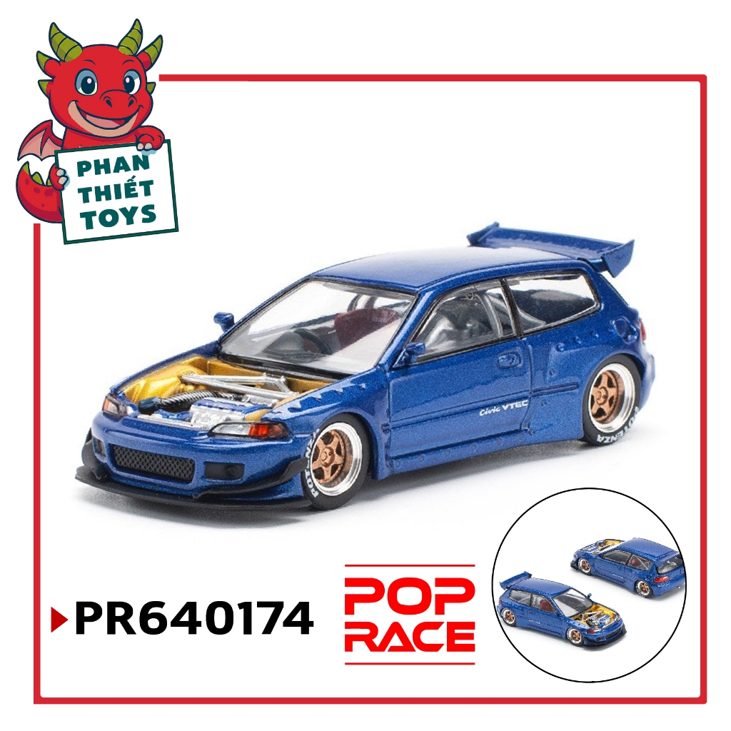 Mô hình xe Pandem EG6 Metallic Blue with Open Hood tỉ lệ 1:64 Poprace PR640174