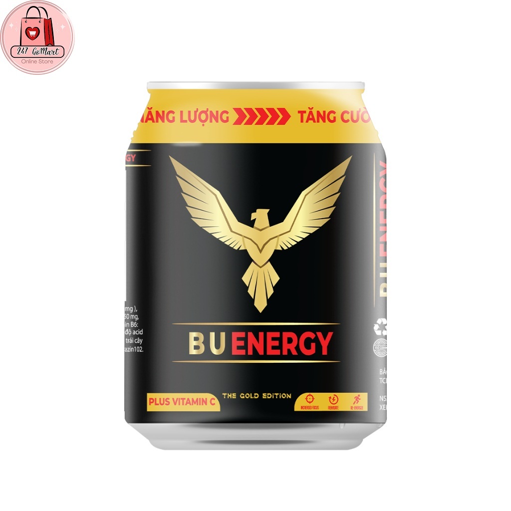 Combo 6 lon Nước Tăng Lực BU Energy không Ga 250ml Vitamin C B2 B5 B12 Taurin Caffein Nồng Độ Thấp