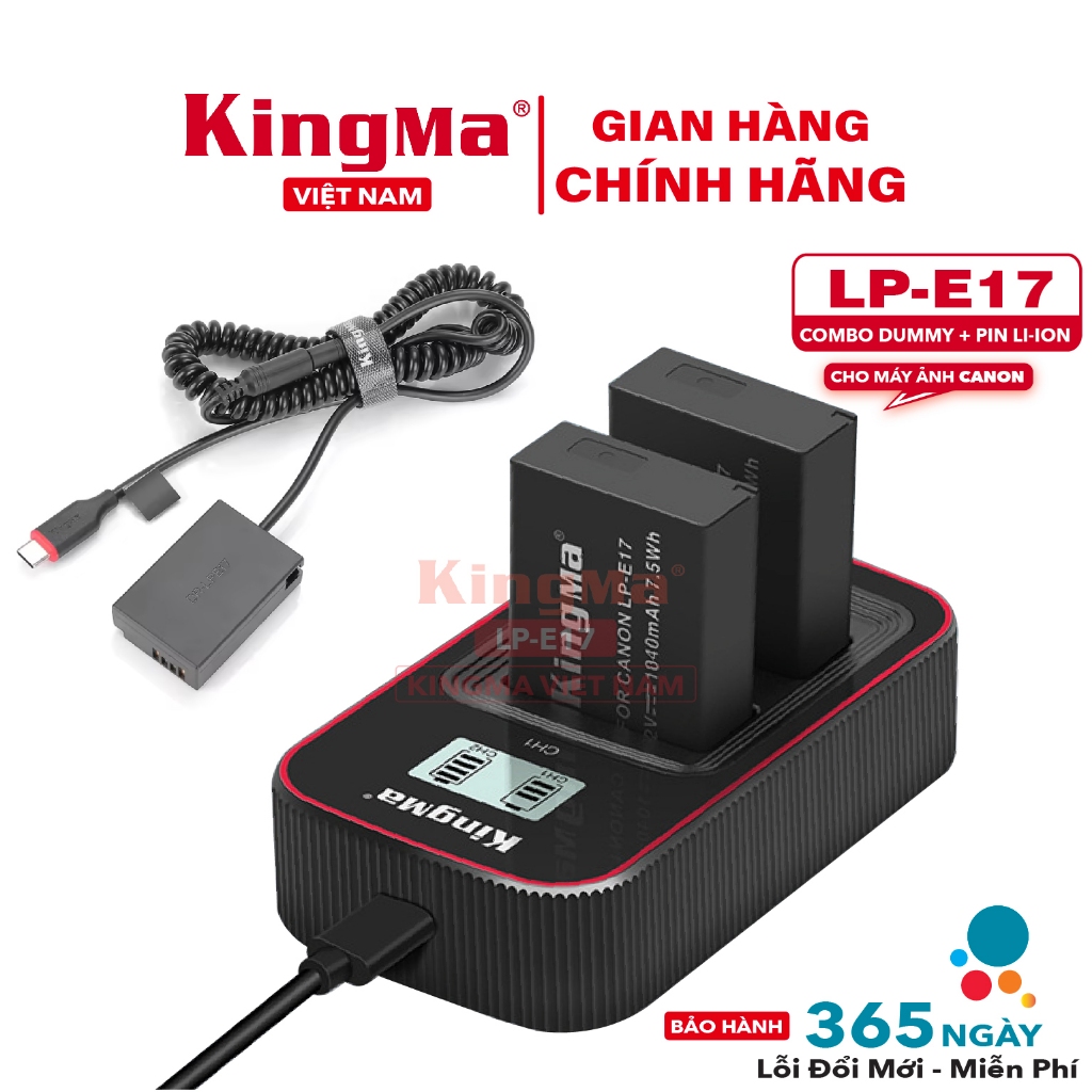 FULL BỘ PIN LI-ION VÀ DUMMY PIN LP-E17 KINGMA. FOR CANON DUNG LƯỢNG 1040 mAh. BẢO HÀNH 12 THÁNG