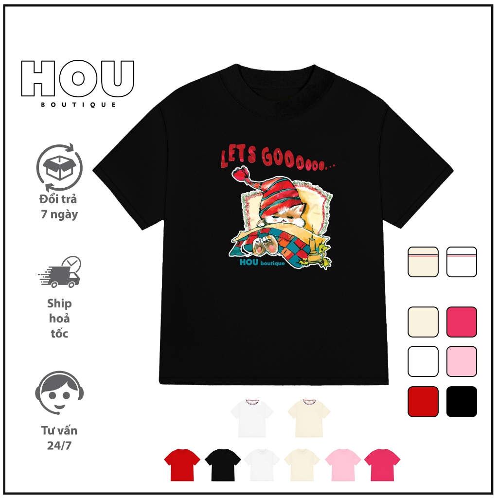 [Hàng Mới] Áo Thun Nữ Babytee Dáng Vừa, Thun Cotton 2 Chiều, Cổ Tròn HOU boutique Mẫu Giáng Sinh ( A