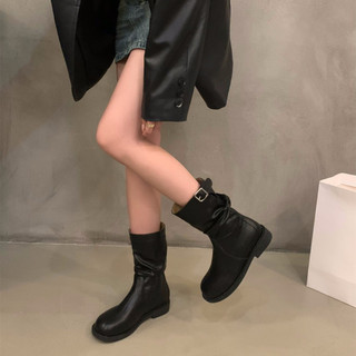 Chea Shoes Giày bốt nữ cổ lỡ Boot da chelsea Bốt ngắn cổ dáng basic Chất da mềm