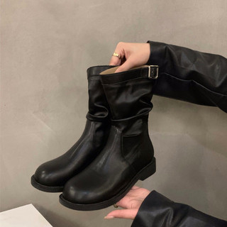 Chea Shoes Giày bốt nữ cổ lỡ Boot da chelsea Bốt ngắn cổ dáng basic Chất da mềm