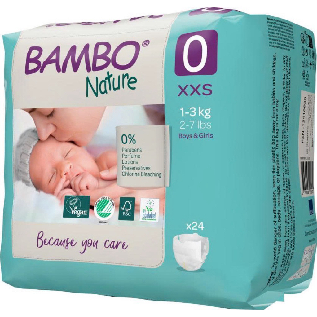 [KÈM QUÀ] Tã Bambo Nature Size 0 XXS 1-3kg | Tã hữu cơ cho bé sinh non nhẹ cân | Tã sơ sinh loại mềm