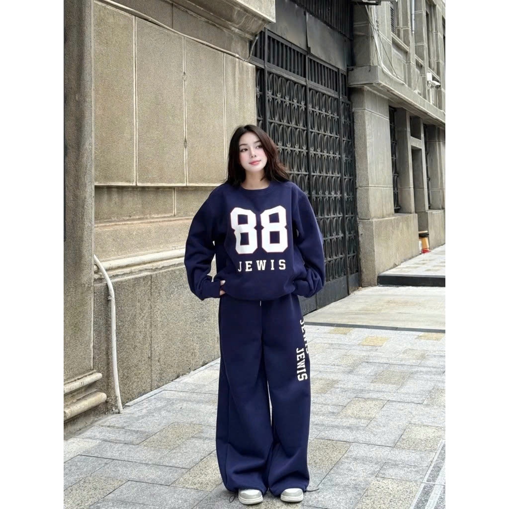 Set Nỉ Jewis Áo Sweater Mix Quần Suông Rộng In Số 88 Bản To Phong Cách Năng Động Cá Tính-HOTTREN 2025