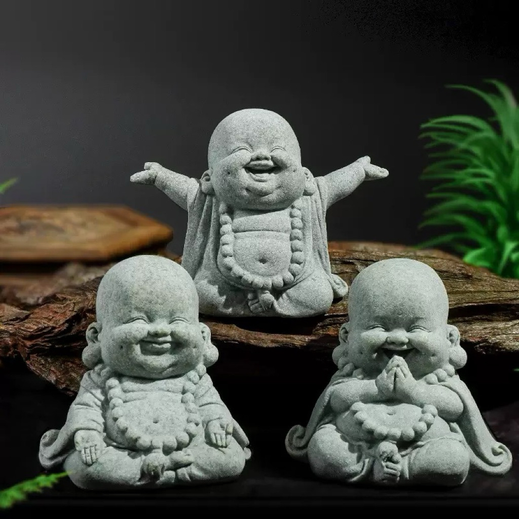 Tượng Phật Di Lặc Bằng Bột Đá Mini – Decor Bàn Làm Việc,Tiểu Cảnh,Hồ Cá, Terrarium.