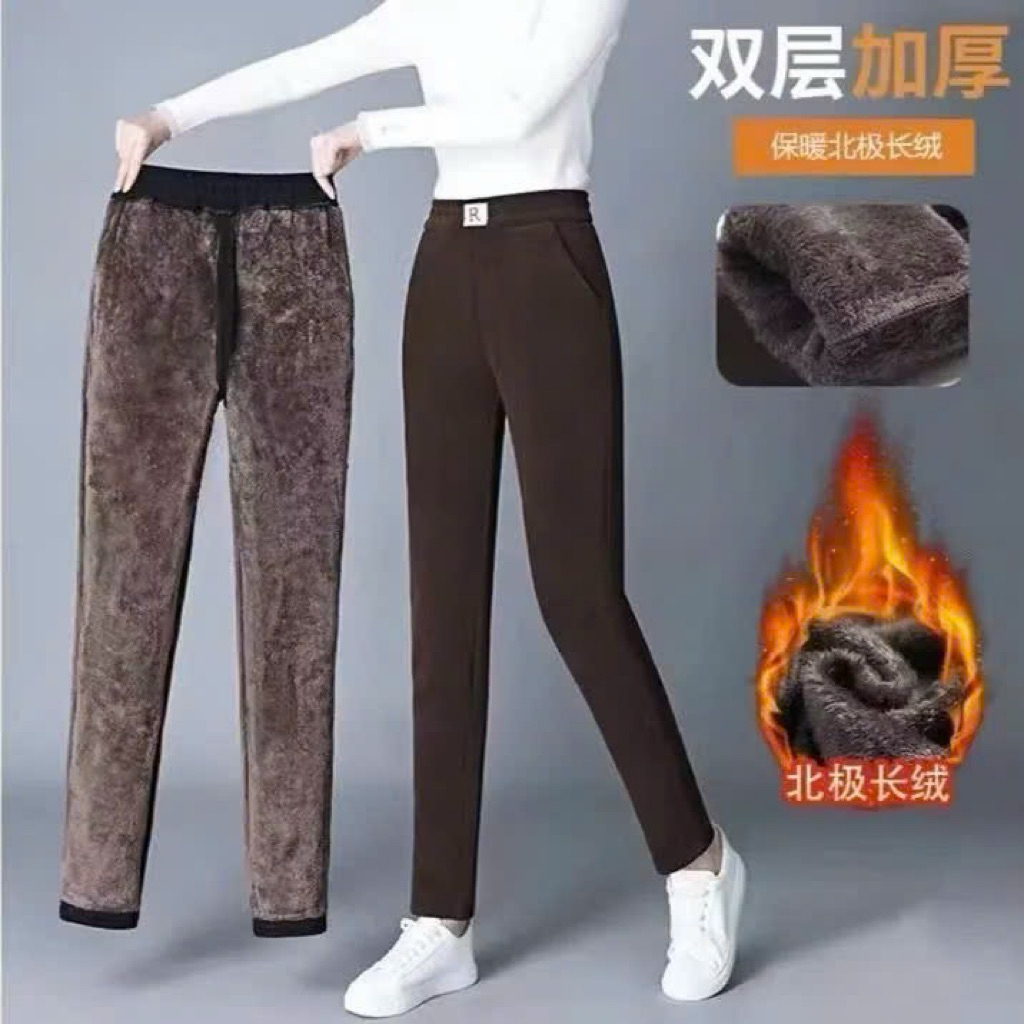 Quần baggy nhung tăm nữ dày ấm nữ Lót lông mặc siêu thích dày đẹp, quần baggy nữ nhung lót lông dầy 