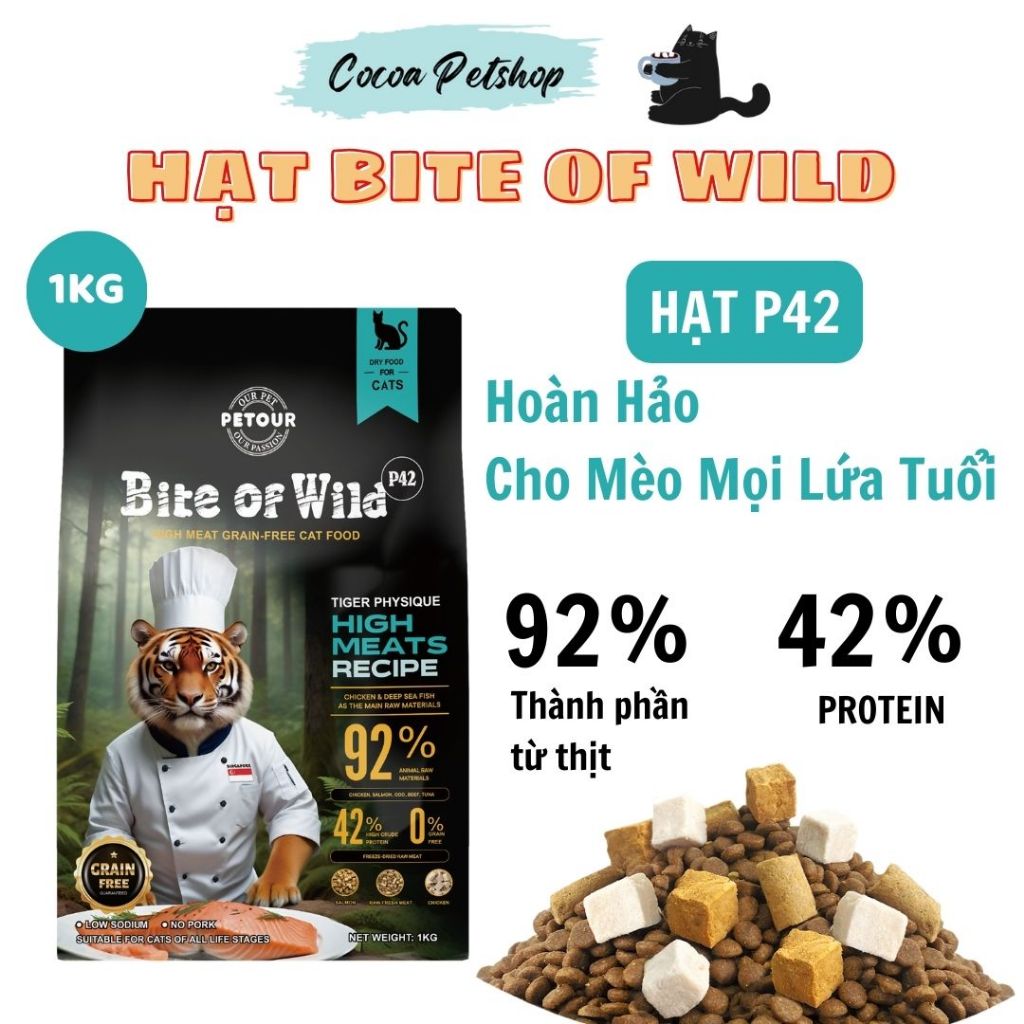 [Túi Seal 1KG] Hạt Bite of Wild P42 - Thức Ăn Hạt P42 Cho Mèo Mọi Lứa Tuổi Không Ngũ Cốc
