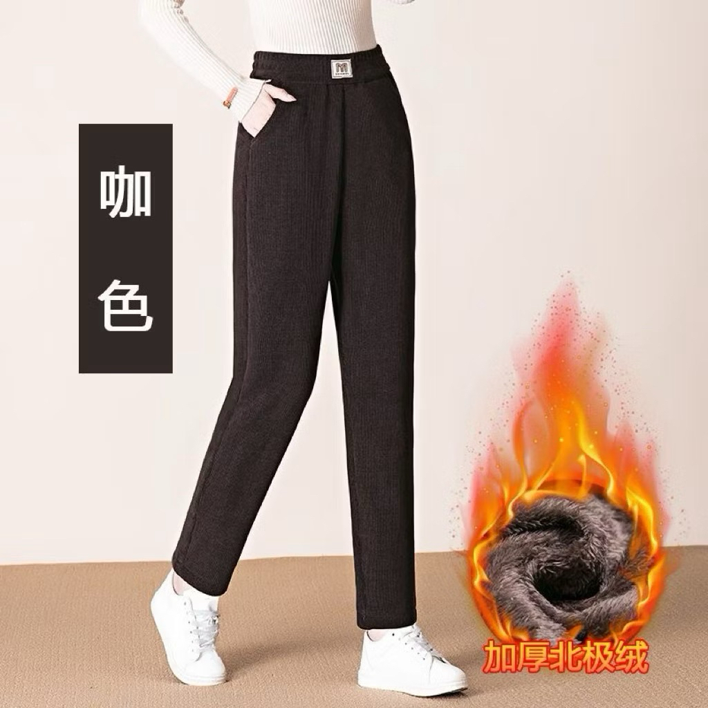 Quần baggy nhung tăm nữ dày ấm nữ Lót lông mặc siêu thích dày đẹp, quần baggy nữ nhung lót lông dầy 