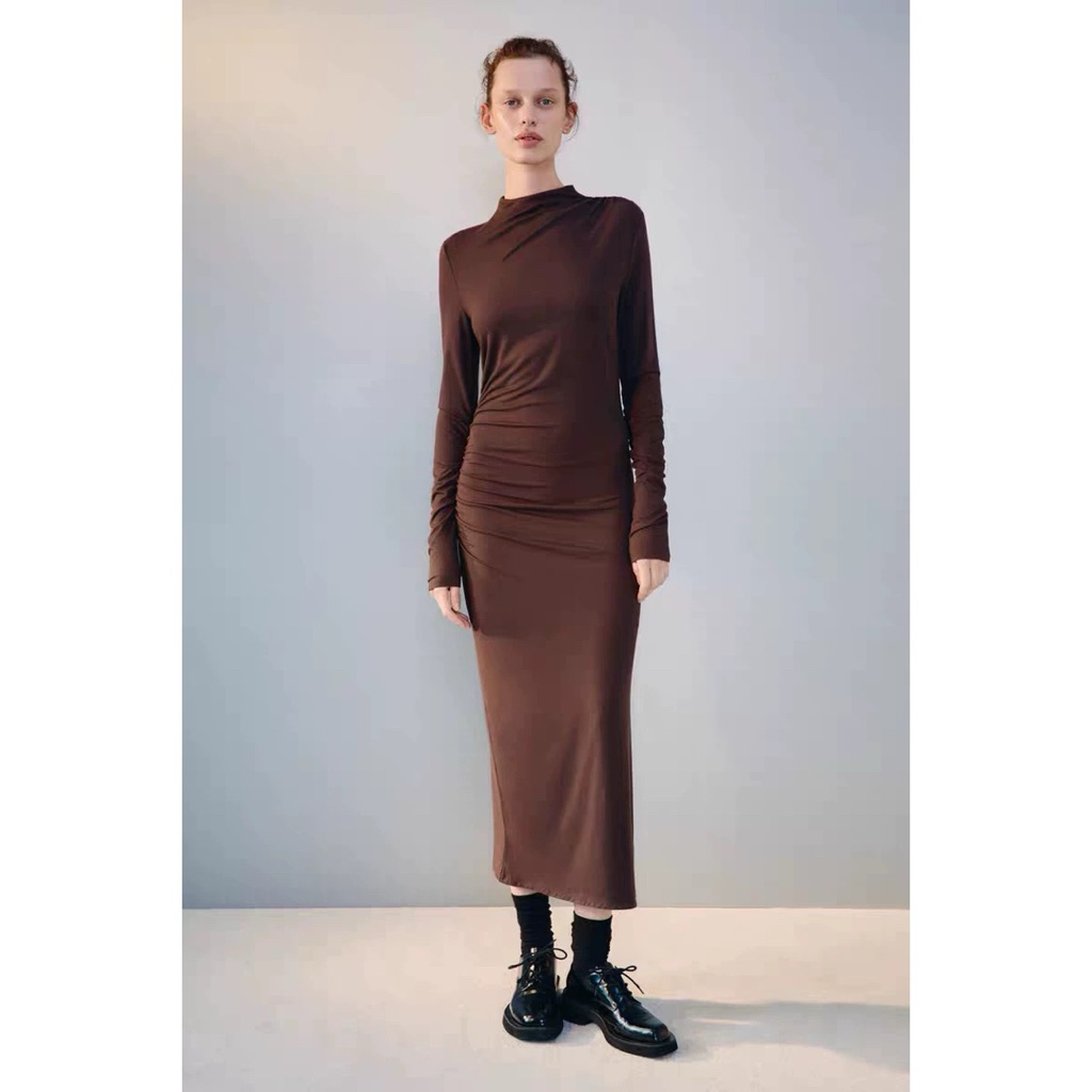 (Hàng Hiệu XK) Váy midi body xẻ nhẹ cổ2phân Be Free tqxk