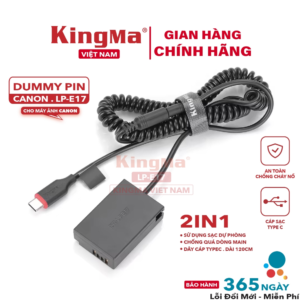 Dummy KingMa LP-E17 Type-C. Cho Máy Ảnh Canon Mã LP-E17 . Quay Livestream Liên Tục . Bảo Hành 12 Thá
