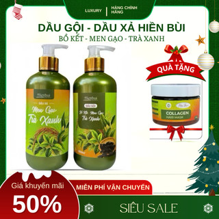 (Tặng quà) Combo Gội Xả Men Gạo Trà Xanh Hiền Bùi  500ml Giảm Rụng Tóc, Gầu, Bết , kích mọc tóc