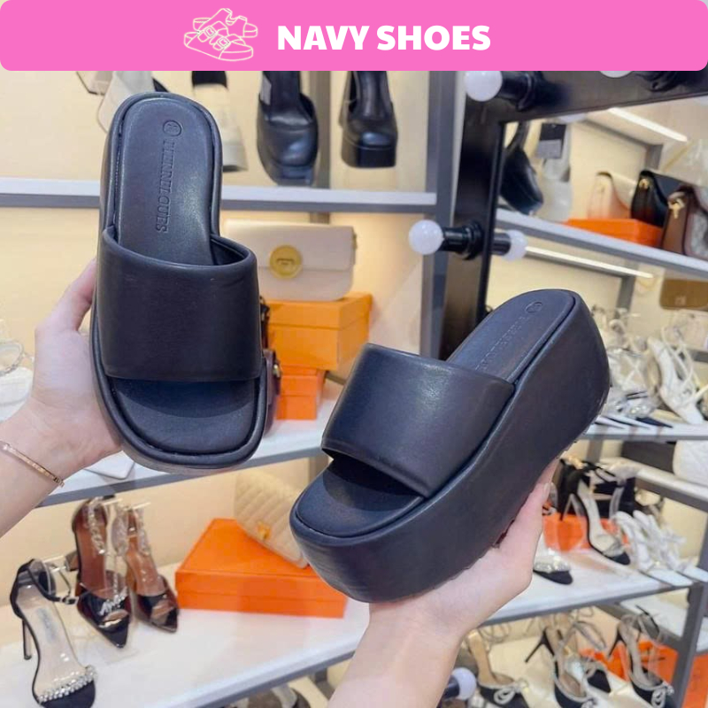 [LOẠI 1- SẴN] Dép Xuồng Quai Ngang Đế Cao 6p, Dép Bánh Mì Da Xịn Cực Kỳ Tôn Dáng Hàng Quảng Châu Hottrend NaVy Shoes