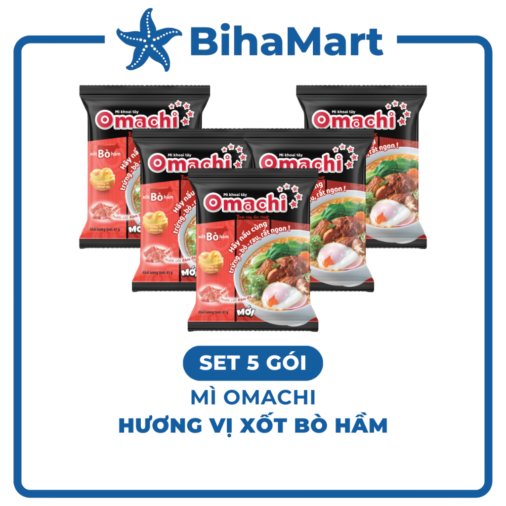 [SET 5 GÓI] - MASAN - Mì khoai tây Omachi hương vị Xốt Bò Hầm, Mì Omachi sốt bò hầm ăn liền, Mì Omac