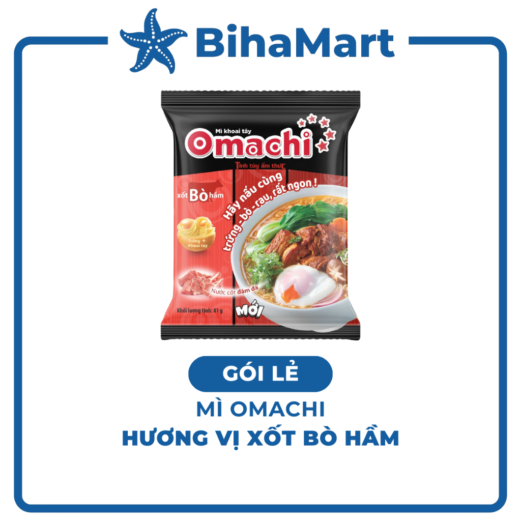 [GÓI LẺ] - MASAN - Mì khoai tây Omachi hương vị Xốt Bò Hầm, Mì Omachi sốt bò hầm ăn liền, Mì Omachi 