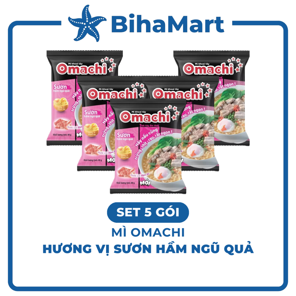[SET 5 GÓI] - MASAN - Mì khoai tây Omachi hương vị Sườn Hầm Ngũ Quả, Mì Omachi sườn hầm ngũ quả, Mì 