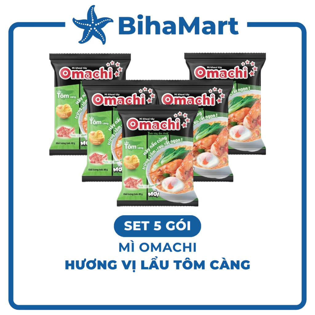[SET 5 GÓI] - MASAN - Mì khoai tây Omachi hương vị Lẩu Tôm Càng, Mì Omachi lẩu tôm càng gói, Mì Omac