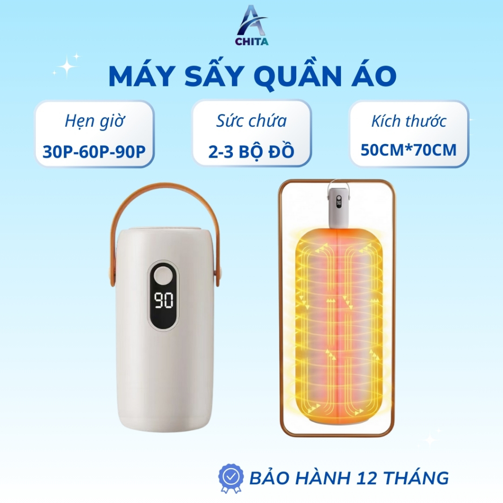 Máy sấy quần áo mini ACHITA 3 chế độ hẹn giờ tự động, công nghệ sấy 360, bảo hành 12 tháng