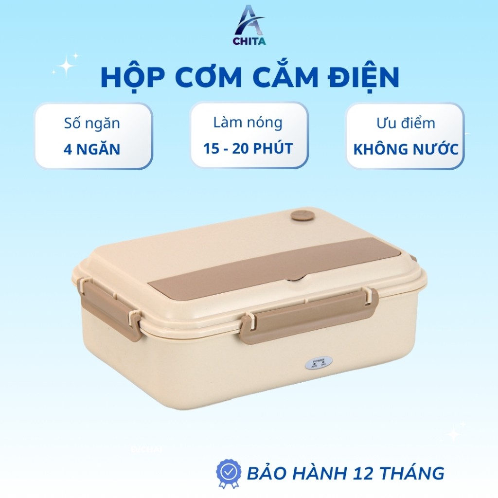  Hộp cơm cắm điện Achita H23 không dùng nước hộp cơm văn phòng 4 ngăn chất liệu inox 304 