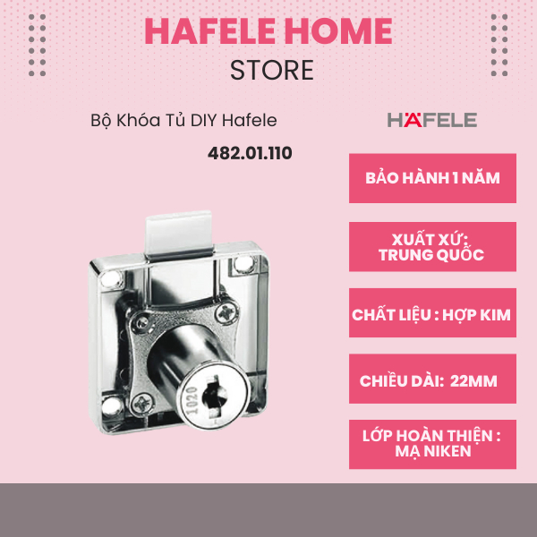 Khóa Tủ DIY Hafele 482.01.110 – Chống Oxi Hóa - Mạ Niken – Dùng Cho Cửa – Hộc Tủ