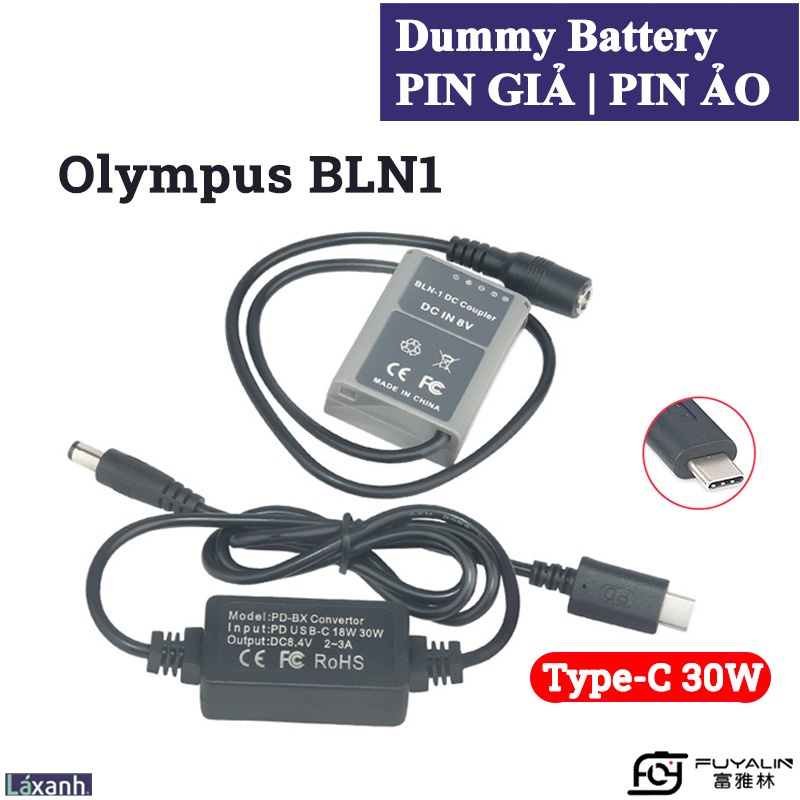 Dummy Type-C Olympus BLN1 | Pin giả pin ảo pin dummy battery DC Coupler Olympus EM5i EM5ii EM1 EP5 P